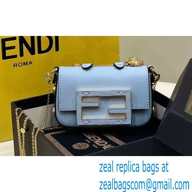 Fendi Fendace Nano Baguette Bag Charm Leather Blue 2023