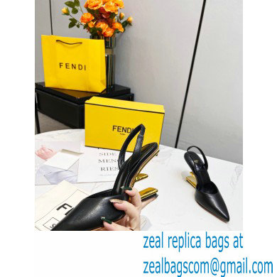 Fendi First Heel 9.5cm leather high-heeled slingbacks Black 2023