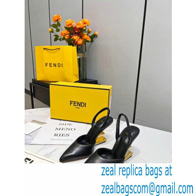 Fendi First Heel 9.5cm leather high-heeled slingbacks Black 2023