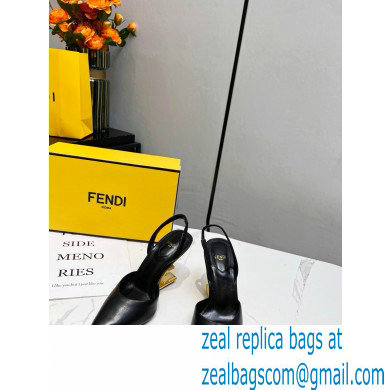 Fendi First Heel 9.5cm leather high-heeled slingbacks Black 2023