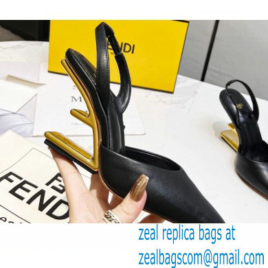 Fendi First Heel 9.5cm leather high-heeled slingbacks Black 2023