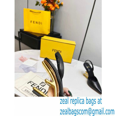 Fendi First Heel 9.5cm leather high-heeled slingbacks Black 2023