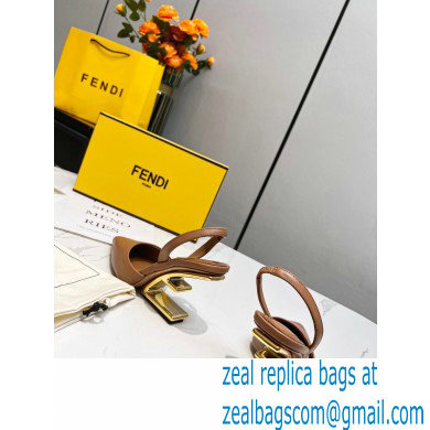 Fendi First Heel 9.5cm leather high-heeled slingbacks Brown 2023