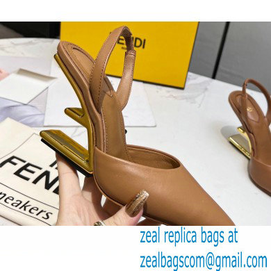 Fendi First Heel 9.5cm leather high-heeled slingbacks Brown 2023