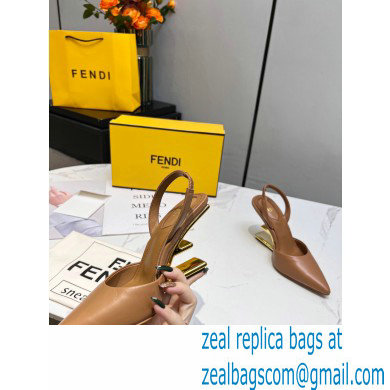 Fendi First Heel 9.5cm leather high-heeled slingbacks Brown 2023 - Click Image to Close