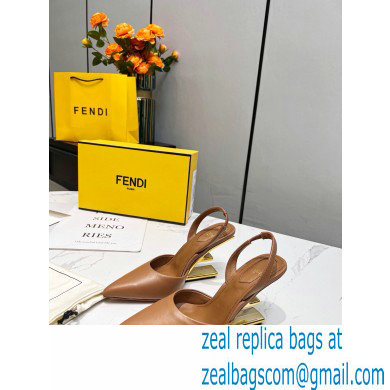 Fendi First Heel 9.5cm leather high-heeled slingbacks Brown 2023