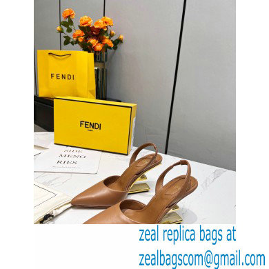 Fendi First Heel 9.5cm leather high-heeled slingbacks Brown 2023 - Click Image to Close