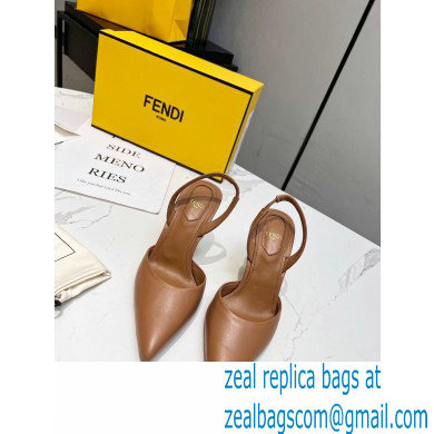 Fendi First Heel 9.5cm leather high-heeled slingbacks Brown 2023