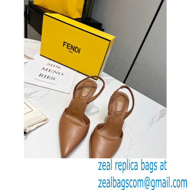 Fendi First Heel 9.5cm leather high-heeled slingbacks Brown 2023 - Click Image to Close