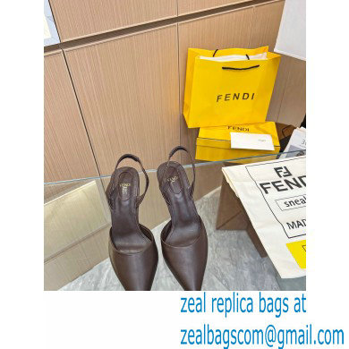 Fendi First Heel 9.5cm leather high-heeled slingbacks Coffee 2023