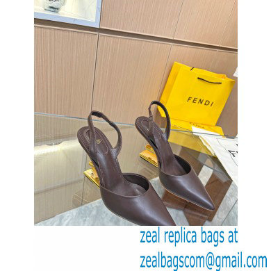 Fendi First Heel 9.5cm leather high-heeled slingbacks Coffee 2023