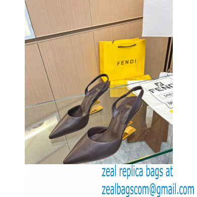 Fendi First Heel 9.5cm leather high-heeled slingbacks Coffee 2023 - Click Image to Close
