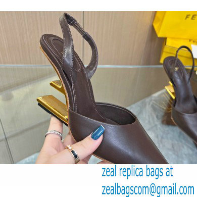 Fendi First Heel 9.5cm leather high-heeled slingbacks Coffee 2023 - Click Image to Close