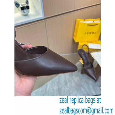 Fendi First Heel 9.5cm leather high-heeled slingbacks Coffee 2023 - Click Image to Close