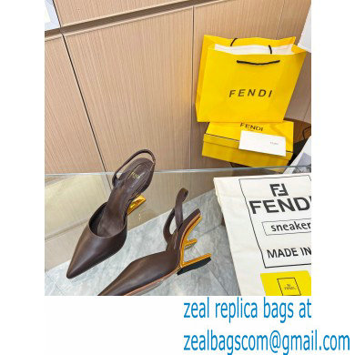 Fendi First Heel 9.5cm leather high-heeled slingbacks Coffee 2023
