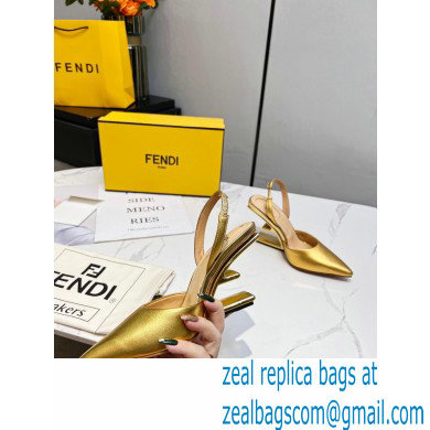 Fendi First Heel 9.5cm leather high-heeled slingbacks Gold 2023 - Click Image to Close