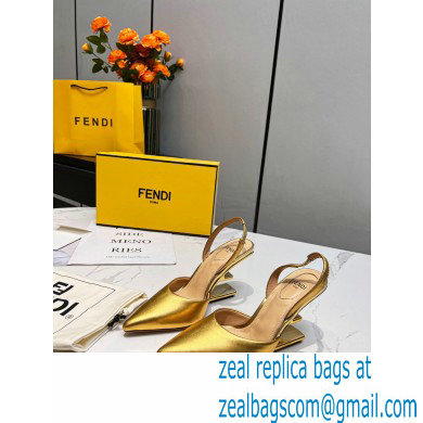 Fendi First Heel 9.5cm leather high-heeled slingbacks Gold 2023