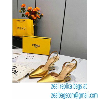 Fendi First Heel 9.5cm leather high-heeled slingbacks Gold 2023 - Click Image to Close