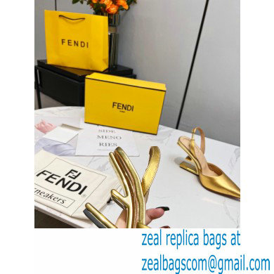 Fendi First Heel 9.5cm leather high-heeled slingbacks Gold 2023