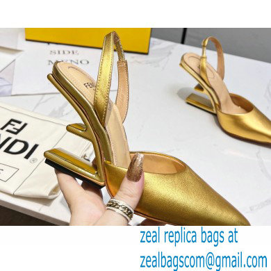 Fendi First Heel 9.5cm leather high-heeled slingbacks Gold 2023