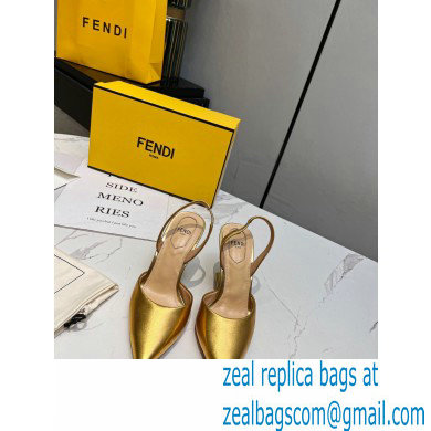 Fendi First Heel 9.5cm leather high-heeled slingbacks Gold 2023 - Click Image to Close