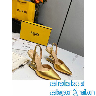 Fendi First Heel 9.5cm leather high-heeled slingbacks Gold 2023 - Click Image to Close