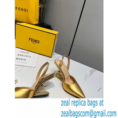 Fendi First Heel 9.5cm leather high-heeled slingbacks Gold 2023 - Click Image to Close
