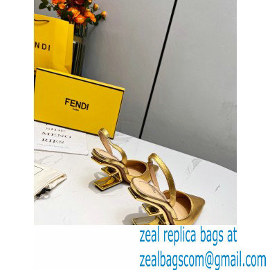 Fendi First Heel 9.5cm leather high-heeled slingbacks Gold 2023 - Click Image to Close