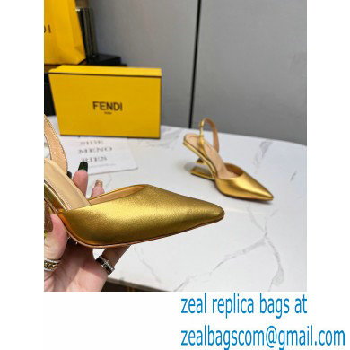 Fendi First Heel 9.5cm leather high-heeled slingbacks Gold 2023 - Click Image to Close