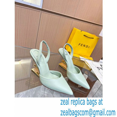 Fendi First Heel 9.5cm leather high-heeled slingbacks Light Green 2023 - Click Image to Close