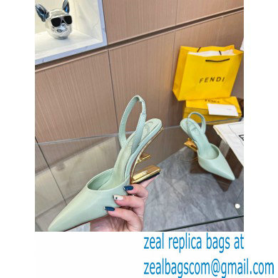 Fendi First Heel 9.5cm leather high-heeled slingbacks Light Green 2023 - Click Image to Close