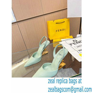 Fendi First Heel 9.5cm leather high-heeled slingbacks Light Green 2023
