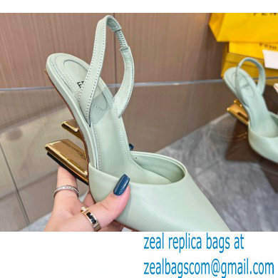 Fendi First Heel 9.5cm leather high-heeled slingbacks Light Green 2023 - Click Image to Close