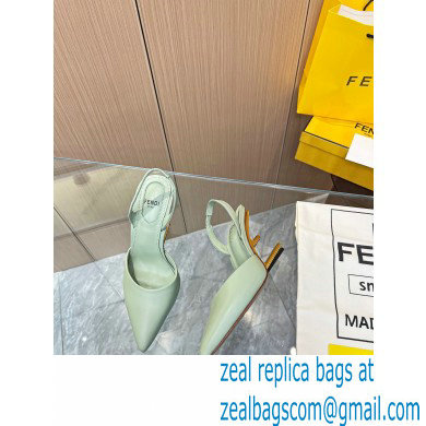 Fendi First Heel 9.5cm leather high-heeled slingbacks Light Green 2023 - Click Image to Close