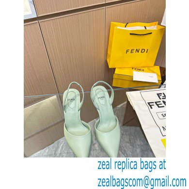 Fendi First Heel 9.5cm leather high-heeled slingbacks Light Green 2023