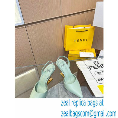 Fendi First Heel 9.5cm leather high-heeled slingbacks Light Green 2023 - Click Image to Close
