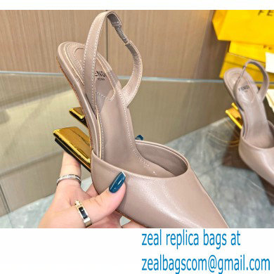Fendi First Heel 9.5cm leather high-heeled slingbacks Nude 2023