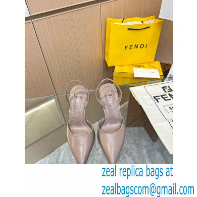 Fendi First Heel 9.5cm leather high-heeled slingbacks Nude 2023