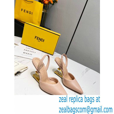 Fendi First Heel 9.5cm leather high-heeled slingbacks Nude Pink 2023