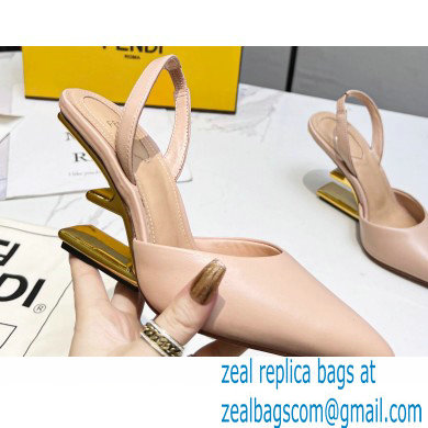 Fendi First Heel 9.5cm leather high-heeled slingbacks Nude Pink 2023