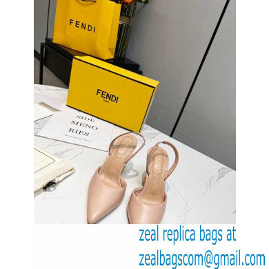 Fendi First Heel 9.5cm leather high-heeled slingbacks Nude Pink 2023 - Click Image to Close