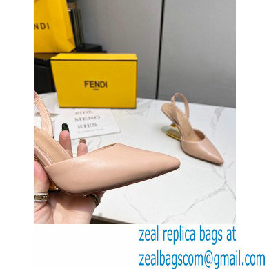 Fendi First Heel 9.5cm leather high-heeled slingbacks Nude Pink 2023