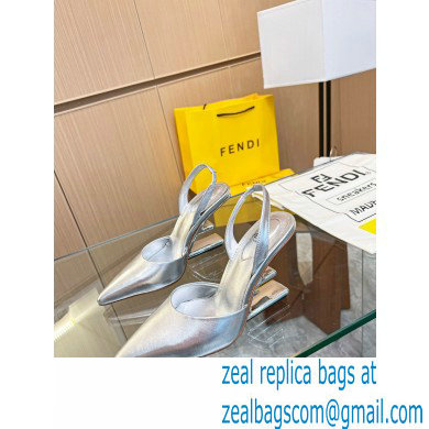 Fendi First Heel 9.5cm leather high-heeled slingbacks Silver 2023 - Click Image to Close