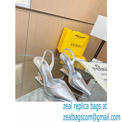 Fendi First Heel 9.5cm leather high-heeled slingbacks Silver 2023 - Click Image to Close