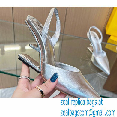 Fendi First Heel 9.5cm leather high-heeled slingbacks Silver 2023 - Click Image to Close