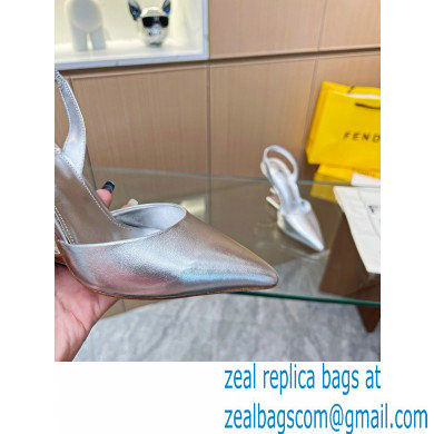 Fendi First Heel 9.5cm leather high-heeled slingbacks Silver 2023