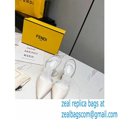 Fendi First Heel 9.5cm leather high-heeled slingbacks White 2023 - Click Image to Close