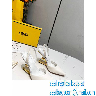 Fendi First Heel 9.5cm leather high-heeled slingbacks White 2023 - Click Image to Close