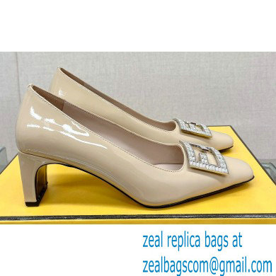 Fendi crystal logo pumps Patent Beige 2023 - Click Image to Close