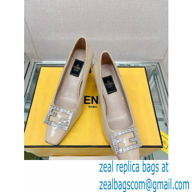 Fendi crystal logo pumps Patent Beige 2023 - Click Image to Close